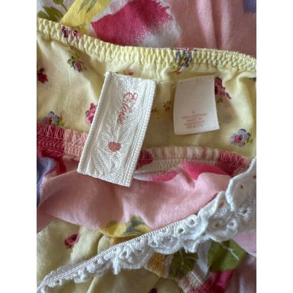 Eloise Floral Pajama Set Lace Trimmed Top = Large Bottoms = M Yellow Pink Cotto - Picture 6 of 9